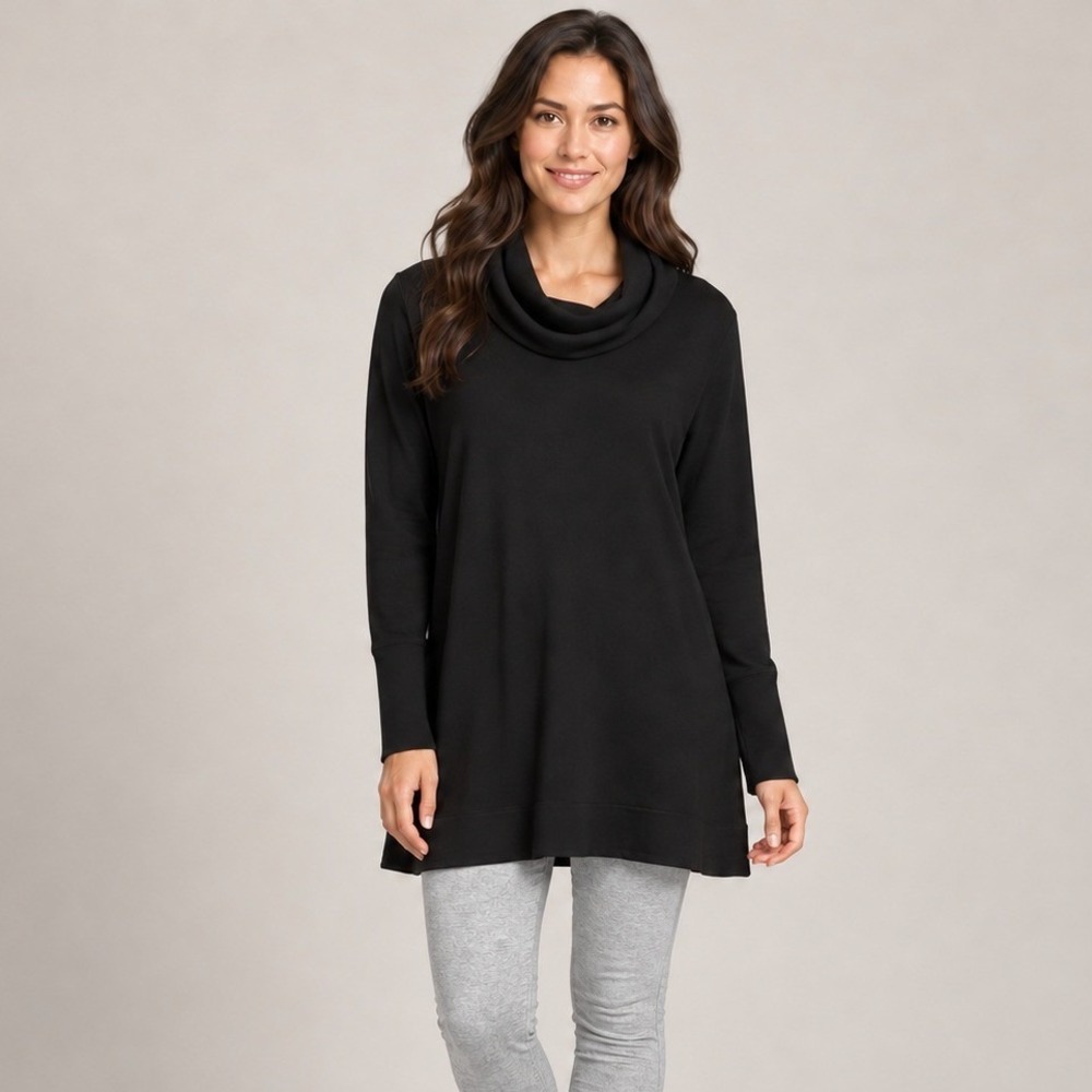 Merona Womens Black Cowl Neck Long Sleeve Tunic Sweatshirt Large Modal Cotton